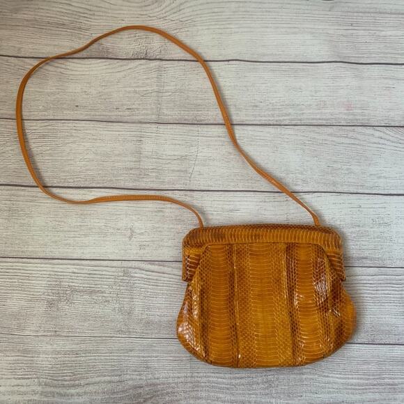 Vintage J Renee Yellow Snakeskin Crossbody Purse Clutch Magnetic Closure - Picture 1 of 12